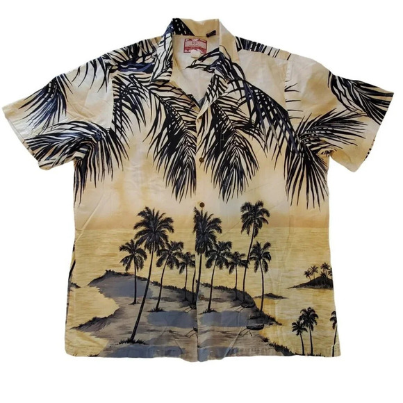 RJC Brand  Hawaiian Shirt Made in Hawaii Mens Palm Trees Frons Beach Size 2XL - Picture 1 of 11